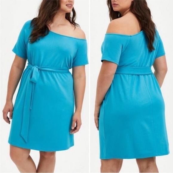 torrid Dresses & Skirts - NWT Torrid Callie Off the Shoulder Terry T-Shirt Mini Dress In‎ Blue 4X